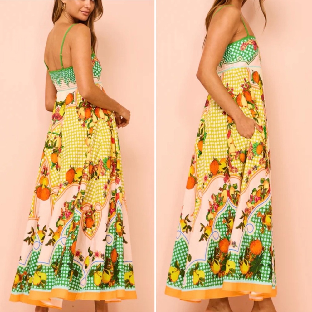 Caroline Constas Fruit Print Linen Blend Midi Sundress Size Medium NWT - Picture 12 of 16